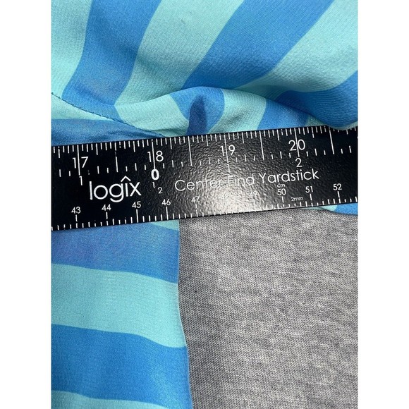 LILLY PULITZER Women's Blue Aqua Striped V-Neck‎ Long Sleeve Silk Blouse Sz XS - Picture 7 of 13